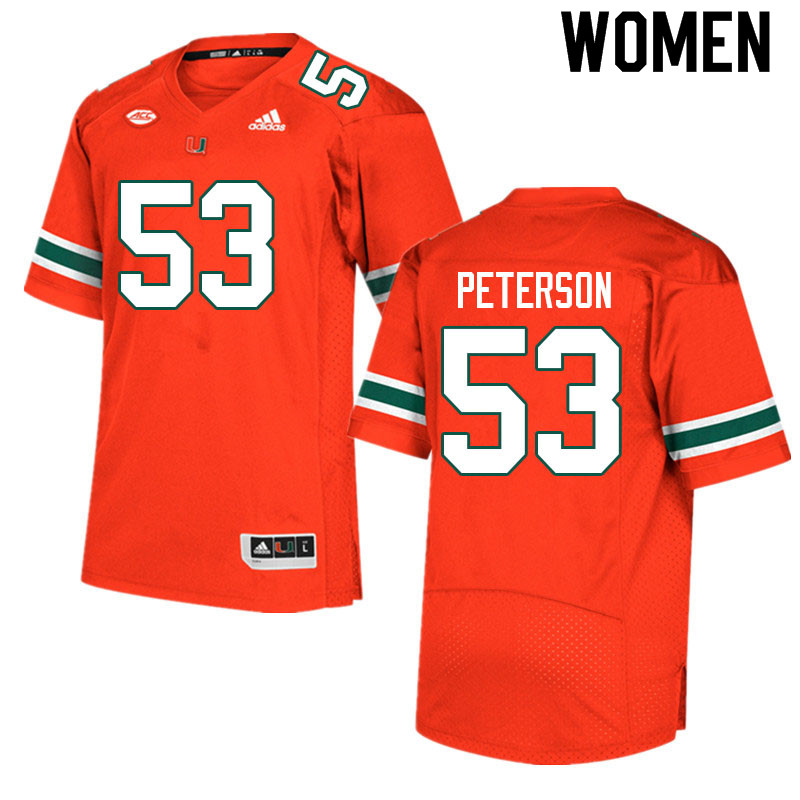 Women #53 Lucas Peterson Miami Hurricanes College Football Jerseys Sale-Orange
